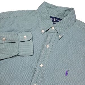 Ralph Lauren Blake Button Down Shirt Mens Medium Green Houndstooth‎ Long Sleeve
